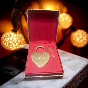 Dior Gold Heart Lock and Key Set